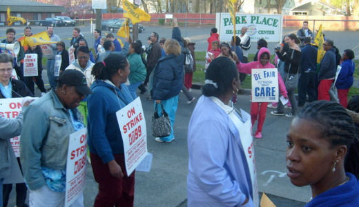 Nursing home workers strike hard-line Spectrum Corp.