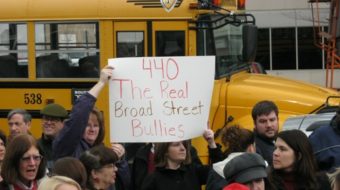 1,000 rally in support of outspoken teacher, vs. bullying and cuts