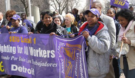 Tired of margarine, janitors demand health care as their “butter”
