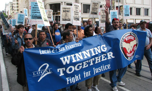 San Francisco hotel workers take to the streets