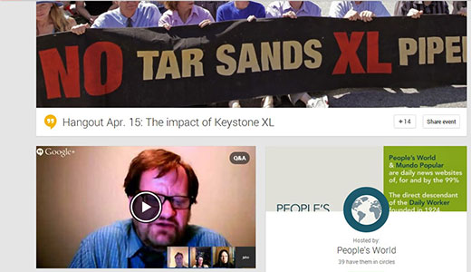 People’s World Google Hangout focuses on shutting down the Keystone XL