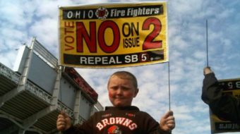 Firefighters rally Browns fans against Issue 2