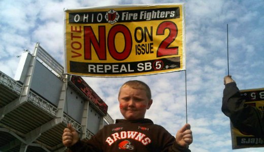 Firefighters rally Browns fans against Issue 2