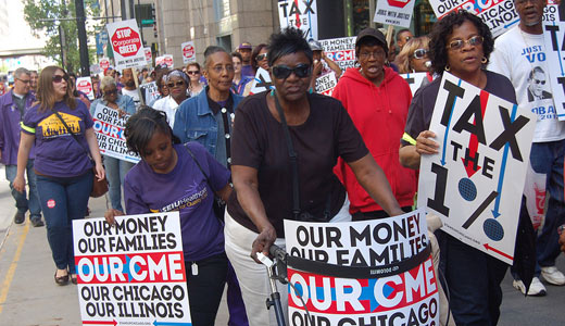 Pay your share! Community members crash Chicago Mercantile Exchange