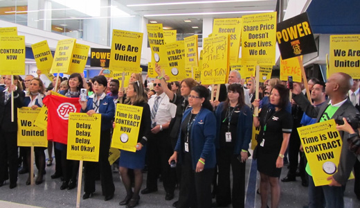 United flight attendants demonstrate worldwide for a contract
