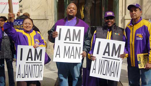 Evoking Dr. King, Chicago janitors cry out for respect