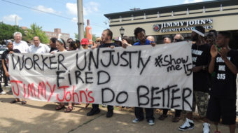 St. Louis workers rally to support fired Jimmy John’s employee