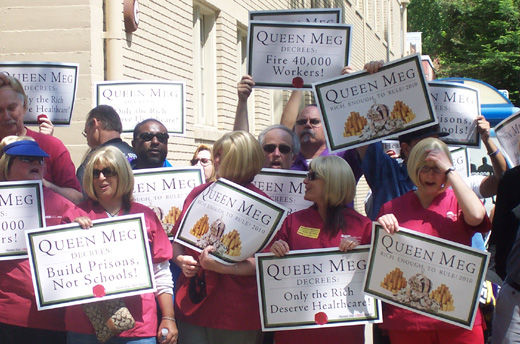 Sacramento protests “Queen Meg” with one of its own