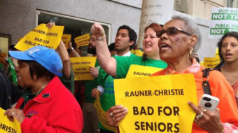 At GOP fundraiser, protesters warn “Rauner and Christie – bad for Illinois, bad for USA”