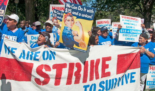 Striking federal contract workers demand “$15 and a union”