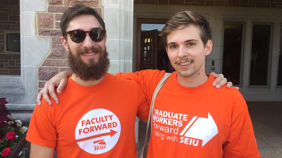 WashU grad student workers rally to support international students and union