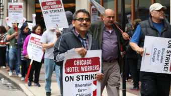 Thousands of striking Chicago hotel workers take over Magnificent Mile