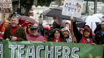 L.A. teachers strike: Wearing red for ed on rainy Day One