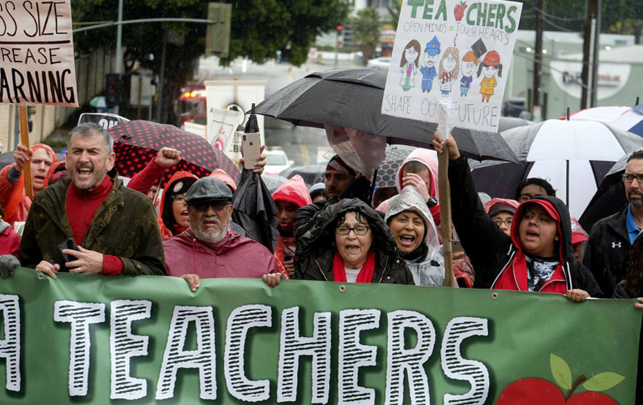 L.A. teachers strike: Wearing red for ed on rainy Day One