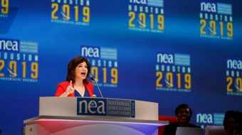 Head of NEA, country’s biggest union, says Trump is a danger to democracy