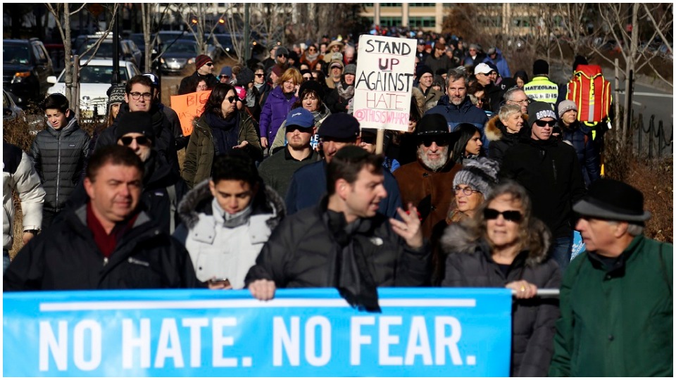 Unions, civil rights groups join mass NYC march against anti-Semitism