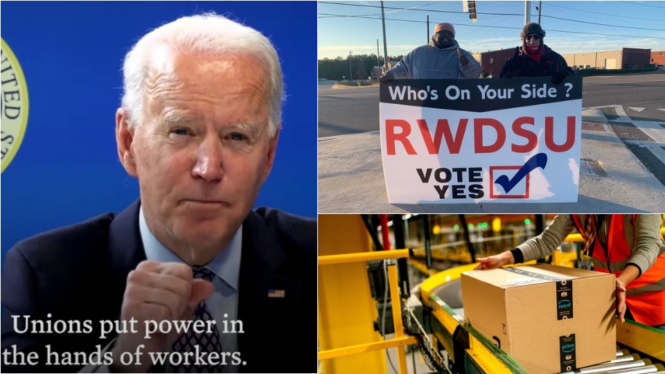 Biden declares support for Alabama Amazon workers’ union drive
