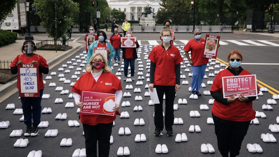 Nurses campaign at White House again for emergency anti-virus standard