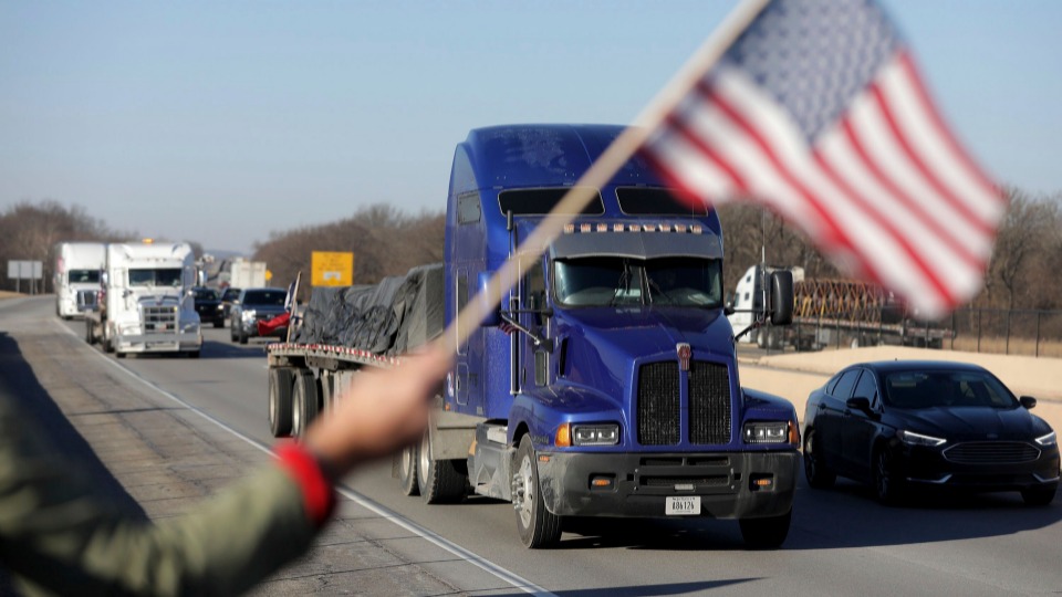 Right-wing truck convoy converges on U.S. capital