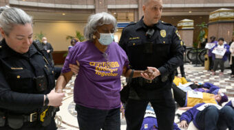 Connecticut union health care workers conduct civil disobedience ‘die-in’