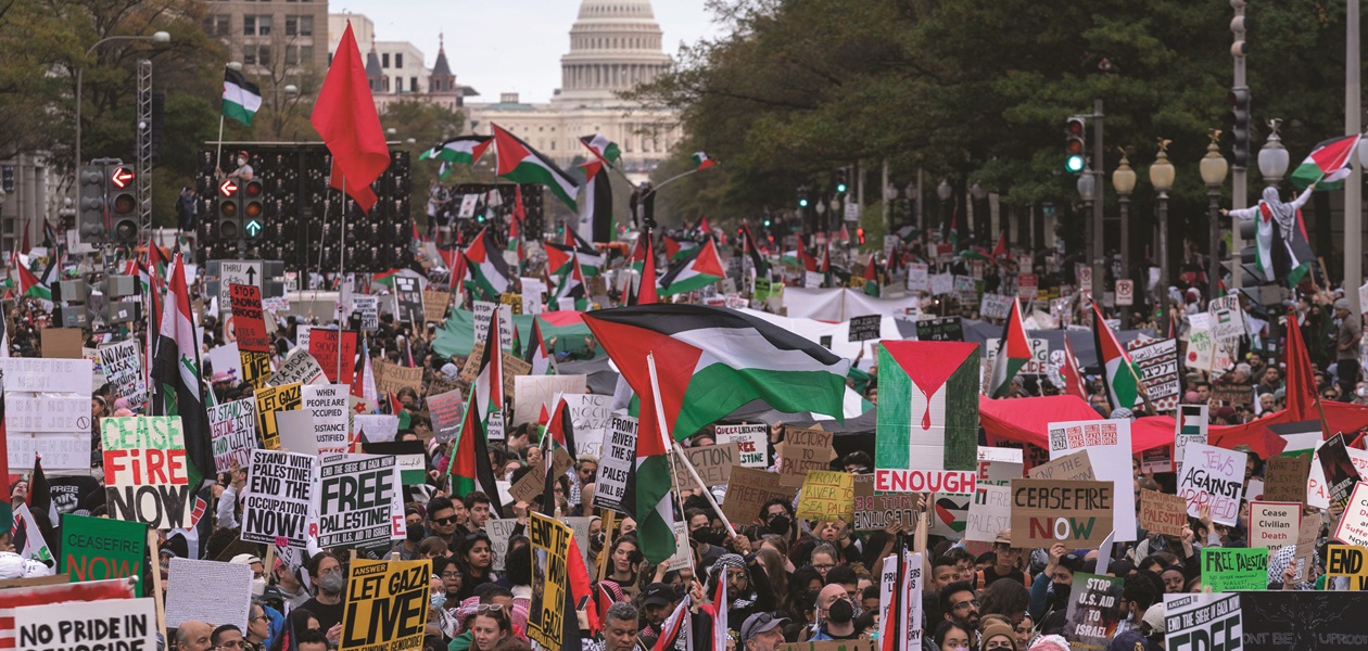 Tens of thousands march in D.C., worldwide for ceasefire in Gaza