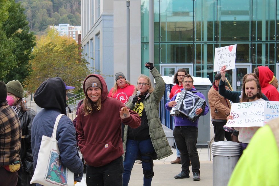 North Carolina residents protest reopening of eviction court during storm crisis