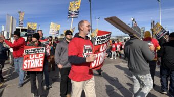 Still on strike, Marathon Teamsters hold community rally against corporate greed